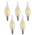 OPALRAY Low Voltage 12V LED Candelabra Bulb, 12V DC or 12V AC, 4W Dimmable, 2700K Warm White Light, E12 Small Base, 40W Incandescent Replacement, 12Volt DC Operated, Clear Glass Flame Tip, 5-Pack