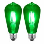 SleekLighting LED 4Watt Filament ST64 Green Colored Light Bulbs Dimmable – UL Listed, E26 Base Lightbulb – Energy Saving – Lasts for 25000 Hours – Heavy Duty Glass – 2 Pack