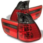 For 00-06 BMW E53 X5 SUV Red Smoked Rear Tail Light Brake Lamps 4pcs Replacement Pair Left + Right
