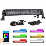 RGB LED Light Bar 20 Inch, Swatow Industries 5D CREE Chasing Color Changing Spot Flood Combo Dual Row Light Bar with Wiring Harness Off-road Bluetooth Lights for Truck Jeep ATV UTV Boat