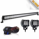 TURBO SII 54Inch 31200LM Led Light Bar Spot Flood Combo Led Bar 2PCS 4Inch 18W LED Pods Fog Lights with Wiring Harness Kit-3 Leads for Jeep Dodge Polaris RZR Ford Pickup ATV SUV Cars, 1 Year Warranty