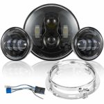 Motorcycle 7″ LED Headlight for Harley Davidson with 4.5″ LED Passing Lamps Fog Lights and Adapter Ring for Road King Road Glide Street Glide Electra Glide Ultra (DOT)