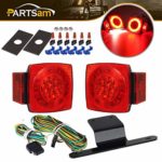 Partsam Led Submersible Trailer Tail Lights Kit, Waterproof 12V Square LED Trailer Lights Halo Glow with Wiring Harness Combination Brake Stop Turn Running License Lights for RV Marine Boat Trailer