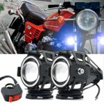 Motorcycle LED Spot Light Headlight, Ourbest Cree U7 Auxiliary Driving Front LED Fog Lights Universal Work For ATV Truck High Low Beam Strobe With Switch (Blue Halo, Pack of 2)