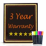 LED Message Board with Markers – Instant Impact for Your Daily Specials and Notices – 8 Border Colors with 6 x Neon-Dry-Erase Pens, Stand and Hanging Chains – Long Warranty and Dedicated Service Team