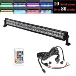 DiGo 32″ 180W straight led light bar with chasing RGB halo ring Flood Spot Combo Beam Driving fog Lights with Mounting Bracket for Off-road Vehicle ATV SUV Jeep Boat- Black&1 year warranty