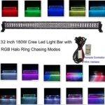 IOV LIGHT 2Years Warranty 32Inch 180W Cree Led Light Bar with RGB Halo RIng Chasing over 36 Flashing Modes and Colors Changing Led Warning Light for Offroad TV Jeep Free Wire Harness for Halo Ring