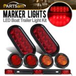 Partsam Submersible Truck Trailer LED Light Kit,Pairs 6″ Oval Red Stop Turn Tail Brake Lights+14.17″ Red 3 Light 9 LED Stainless Steel ID Light Bar+(2xRed+2xAmber) 2″ Round 4 LED Side Marker Lamps