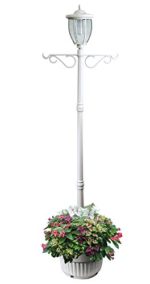 Sun-Ray 312065 Kenwick Single-Head Solar Lamp Post and Planter, with Plant Hanger Dual Amber/White Light Switch, 7′,