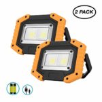 Portable LED Work Light, XQOOL 2X COB 30W Rechargeable 1500LM LED Flood Lights Waterproof Work Lamp with Stand Built-in Power Bank Job Light for Indoor Outdoor Lighting (Yellow, 2 Pack)