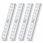Wireless Under Cabinet Lighting Battery Powered LED Motion Sensor Lights, SZOKLED Cupboard Kitchen lighting, Closet Light, Under Counter Light, Stick On Night Lights Strip Bar for Stairs, White 4 Pack