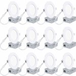 Hykolity 10W 4 Inch LED Slim Recessed Ceiling Light, 800lm, CRI90, 3000K Neutral White, Low Profile Downlight with Junction Box Dimmable, ETL& Energy Star Listed,Title 24 Compliant- 12 Pack