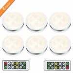 Wireless LED Puck Lights, iSbeller Under Cabinet Lighting with Remote Control, Battery Operated, Under Counter Lighting for Kitchen,Dimmable Closet Light 4000K Natural White 6 PackWireless LED Puck Li