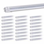 T8 LED Replacement, HouLight 25-Pack, 18W 4-foot T8 LED Light Tube, 6000K, Daylight, Transparent Cover, Super Bright White, Double End Power