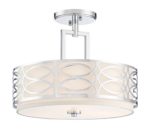 Kira Home Sienna 15″ 3-Light Semi Flush Mount Ceiling Light, White Fabric Shade + Glass Diffuser, Chrome Finish