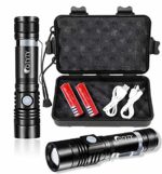 OTYTY USB Rechargeable LED Flashlight, Super Bright High Powered 1000 Lumen Tactical Flashlights Torch with 3 Modes, Pocket Clip, 18650 Battery and USB Cable For Camping Hiking (2 Pack)