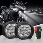 Motorcycle LED Headlight Bulbs with Switch, Universal Super Bright Driving Fog SpotLight DRL, High/Low Beam/Strobe Flashing White Headlamp(Pack of 2)