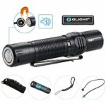 OLIGHT Bundle M2R Tactical Flashlight CREE LED 1500 Lumen Most Powerful Pocket Friendly Hunting Light Powered by 10a hdc 3500mAh 18650 Battery with USB Magnetic Cable Patch