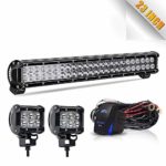 TURBO SII 23Inch 144W Led Light Bar Spot Flood Combo Led Bar 2PCS 4Inch 18W LED Pods Fog Lights with Wiring Harness Kit-3 Leads For Jeep Dodge Polaris RZR Ford Pickup ATV SUV Cars, 1 Year Warranty