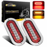 Partsam 2Pcs 6-1/2″ Oval Led Trailer Tail Lights 23 LED Flange Mount Waterproof Combo Red Stop Brake Tail Running Lights Taillights Amber Parking and Turn Signal Lights Sealed with Reflectors 12V DC