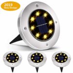 Biling Solar Ground Lights,Solar Disk Lights 8 LED Outdoor Waterproof Solar Garden Lights for Pathway Outdoor in-Ground Lawn Yard Deck Patio Walkway – Warm White (4 Pack)