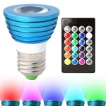 Hitlights Dimmable RGB LED Bulb, 3Watt Color Changing Light Bulb, Includes 24 Key Remote with 16 Colors and 8 Functions for Bedrooms Party Home Decorations (MR16 E26 Bas)