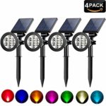 MEIO Colored Solar Spotlight, 7 LED Adjustable Landscape Lighting, Waterproof Wall Light Solar Lights Outdoor with Auto On/Off for Garden Decorations (Changing Color & Fixed Color)(4 Pack)