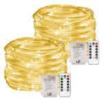 LE LED Rope Lights, Battery Powered, Remote Dimmable Warm White Waterproof 33ft 120 LED Indoor Outdoor Light Rope and String for Deck, Patio, Bedroom,Boat,Camping Landscape Lighting and More Pack of 2