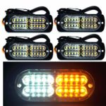 12-24V 20-LED Super Bright Emergency Warning Caution Hazard Construction Waterproof Amber Strobe Light Bar with 16 Different Flashing for Car Truck SUV Van – 4PCS (White Amber)