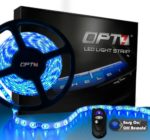 OPT7 16Ft 5M Directional LED Light Strip w/Remote – AZURE BLUE – Side Angle Glow Customizable Cut-to-Size 3528 SMD