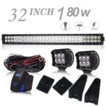 KEENAXIS DOT 32 Inch 180W LED Light Bar Offroad + 2PCS 4 In Pods Cube LED Driving Lights W/Rocker Switch Wiring Harness For F150 Polaris Ranger RZR Golf Cart Toyota Tacoma ATV Jeep Dodge Ram