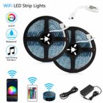 LED Strip Lights, WiFi Wireless Smartphone Controlled Waterproof RGB Rope Lights Flexible 5050 Light Strip 32.8ft 300LEDs 24key IR Remote Controller DC12V UL Power Adapter Work with Android iOS Alexa