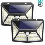 Solar Lights Outdoor 98 LED, Gixvdcu Solar Motion Sensor Lights 3 Modes 270° Wide Angle IP65 Waterproof Security Wireless Wall Light for Outdoor, Garden, Patio Yard, Deck Garage, Fence (2 Pack)