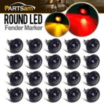 Partsam 20x Amber/Red Truck Trailer Boat 3/4″ Round Led Light Round Marker Clearance + Grommet Smoke Lens