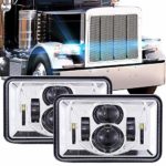 1 Pair 4×6 Inch LED Headlights 60W High Low Beam Rectangle Replacement H4651 H4652 H4656 H4666 H6545 Projector lens for Peterbil Kenworth Freightinger Ford Probe Chevrolet Oldsmobile Cutlass – Chrome