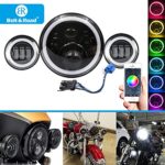 BeltandRoad 7 Inch H4 LED Motorcycle Headlight – With Cellphone Bluetooth Controlled RGB Angel Eye and 4.5 inch Foglight with Halo Ring for 2014-2018 Harley Davidson Soft Tail, Roadking
