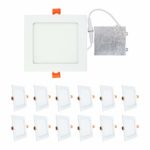 OSTWIN (12 Pack) 6 inch 12W (60 Watt Repl.) IC Rated LED Recessed Low Profile Slim Square Panel Light with Junction Box, Dimmable, 5000K Daylight 840 Lm. No Can Needed ETL & Energy Star Listed