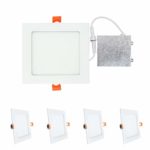 OSTWIN (4 Pack) 6 inch 12W (60 Watt Repl.) IC Rated LED Recessed Low Profile Slim Square Panel Light with Junction Box, Dimmable, 3000K Warm Light 840 Lm. No Can Needed ETL & Energy Star Listed
