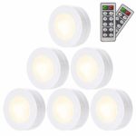 SALKING LED Under Cabinet Lighting, Wireless LED Puck Lights with Remote Control, Dimmable Closet Light, Battery Powered Under Counter Lights for Kitchen, Natural White 6 Pack