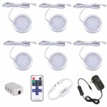 AIBOO LED Under Cabinet Lighting Fixture Kitchen Under Counter Lights with Plug in and Wireless RF Remote Control, 6 Thin Cabinet LED Puck Light Kits (4000K Natural White)