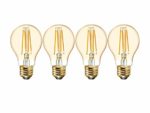 GE Lighting 33523 Amber Glass Light Bulb Dimmable LED Vintage Style A19 6 (60-Watt Replacement), 560-Lumen Medium Base, 4-Pack, Warm Candle