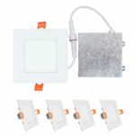 OSTWIN (4 Pack) 4 inch 9W (45 Watt Repl.) IC Rated LED Recessed Low Profile Slim Square Panel Light with Junction Box, Dimmable, 3000K Warm Light 630 Lm. No Can Needed ETL & Energy Star Listed