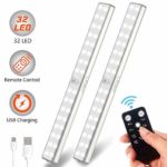 Litake Rechargeable Under Cabinet Lighting ,32 LED Wireless Remote Control LED Closet Lights, Dimmable Under Counter Lighting with Magnetic Strips for Kitchen Cabinet Wardrobe Steps (2 Pack)