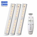 Wireless Remote Control Led Under Cabinet Lighting [3 Packs], LDOPTO 10 LED Cupboard Light Bar, Closet Lights with Stick-on Magnetic Strip/Brightness Adjustment/Time Control, Silver