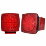 AMBOTHER LED Trailer Tail Lights Square Submersible Taillight Easy Install Bright Rear Tail Light Stop Turn License Plate Light for RV Truck Camper Boat Snowmobile, Red/White, 2Pcs