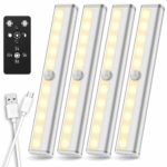 Under Cabinet Lighting Remote Control, SZOKLED Rechargeable LED Closet Light, Wireless Under Counter Lighting Dimmable LED Strip Lights Bar for Closets Hallway Stairway, Warm White, 4-Pack