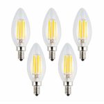 OPALRAY 12V LED Candle Bulb, Dimmable with 12V DC Dimmer, 4W 400Lm, 2700K Warm White Light, E12 Small Base, Clear Glass Torpedo Tip, 40W Incandescent Replacement, 12 Volts Power Operated, 5 Pack