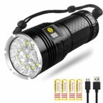Sondiko 10000 Lumen Super Bright Led Flashlight, 12xLEDs 4 Modes Torch with Power dispaly Function and 4 Rechargeable Lithium Batteries