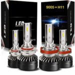 H11/H8/H9 Low Beam 9005/HB3 High Beam LED Headlight Bulbs Combo Package Kit with Fan, DOT Approved AUSI CD6 Series Mini Design Upgraded CSP Chips 6000K Xenon white IP65- 1 Year Warranty (4 Pack)