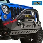EAG 07-18 Jeep Wrangler JK Front Bumper Stubby With LED Lights, Colored Light Frames and Skid Plate
